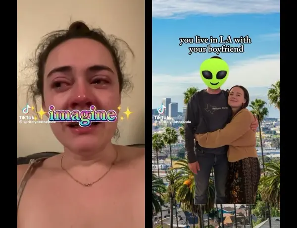 two tiktok screenshots that say
“imagine” and “you live in la with your boyfriend”