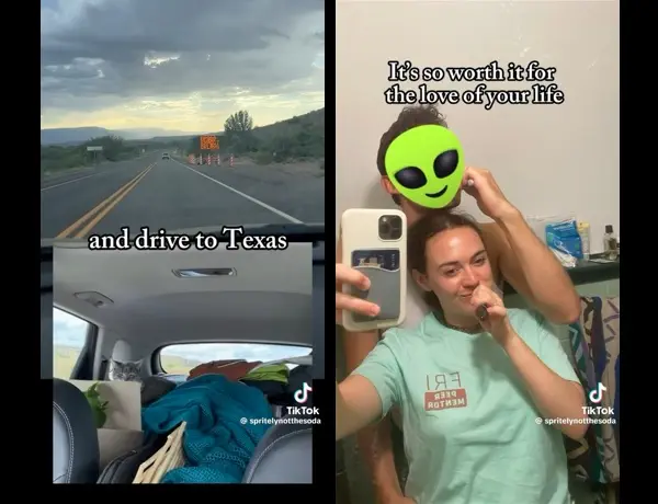 two tiktok screenshots that say “and drive to texas” and “it’s so worth it for the love of your life”