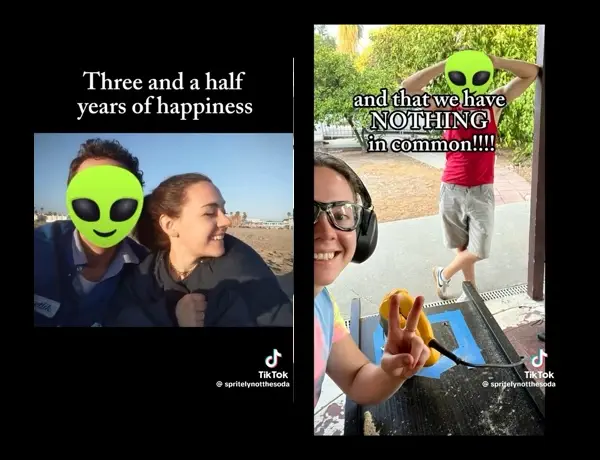 two tiktok screenshots that say “three and a half years of happiness” and “and that we have nothing in common”