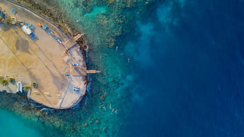 An aerial view of a boat in the water