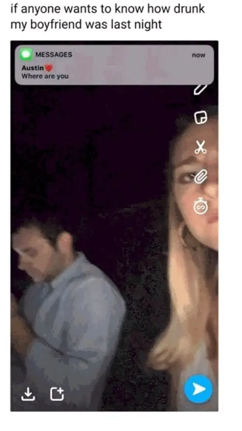 Drunk boyfriend with girlfriend (Image credit: Me.me | Me.me)