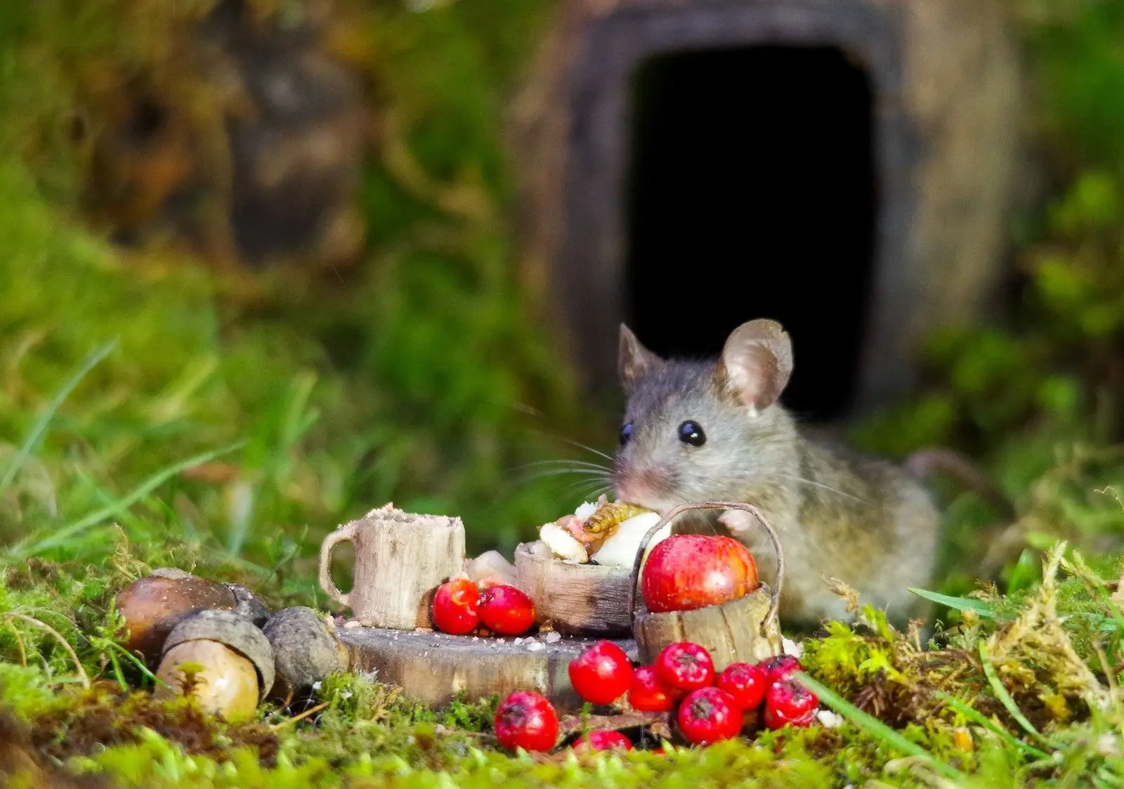 Image credit: Facebook | George the Mouse in a log pile house
