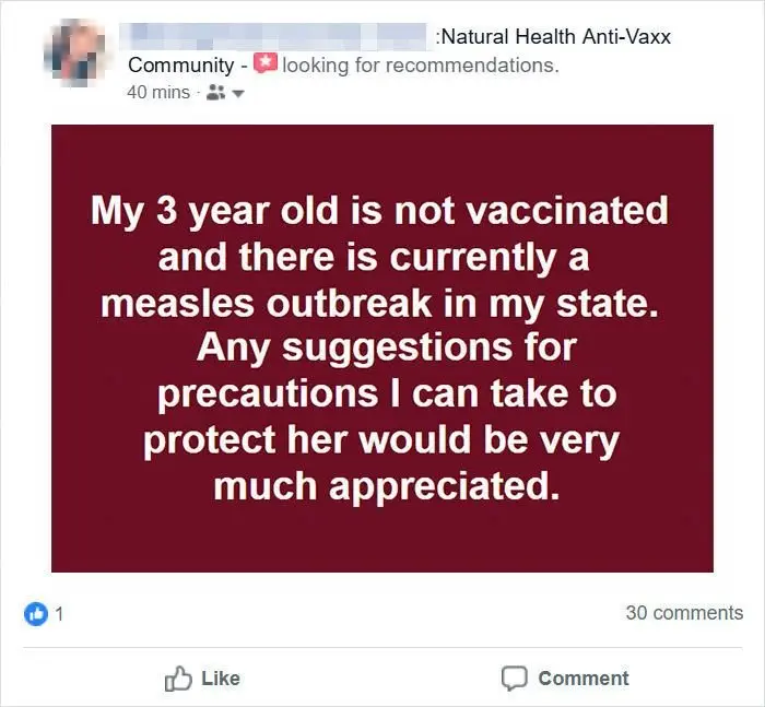 Image credit: Facebook | Vaccine Education Network: Natural Health Anti-Vaxx Community