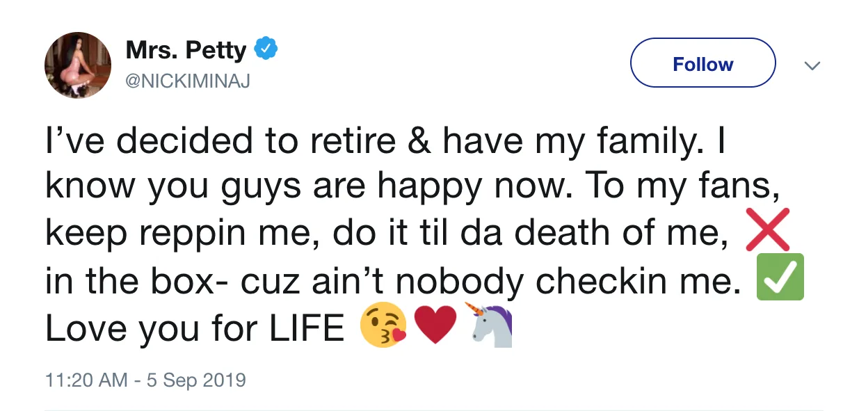 Image credit: Twitter | @NICKIMINAJ