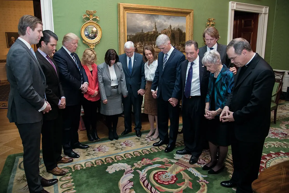 Image credit: https://commons.wikimedia.org/wiki/File:Donald_Trump_joins_Judge_Neil_M._Gorsuch,_Louise_Gorsuch,_and_others_in_prayer_in_the_Green_Room_of_the_White_House_(34383318445).jpg